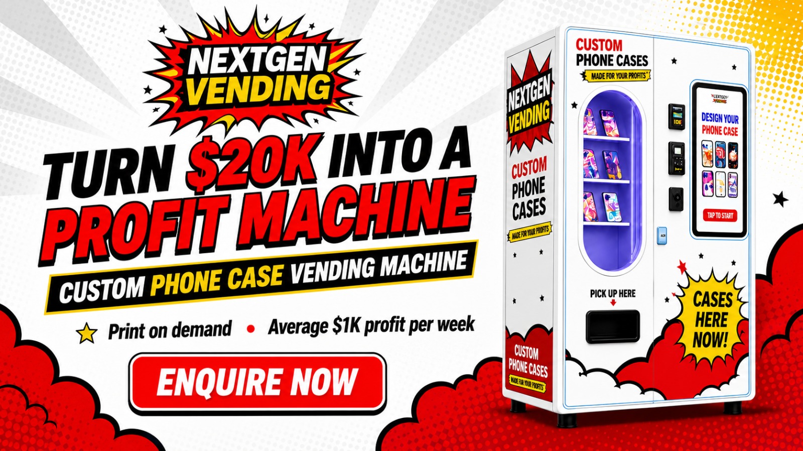 Turn $20K Into A Profit Machine — Custom Phone Case Vending Machine, Average $1K Profit Per Week